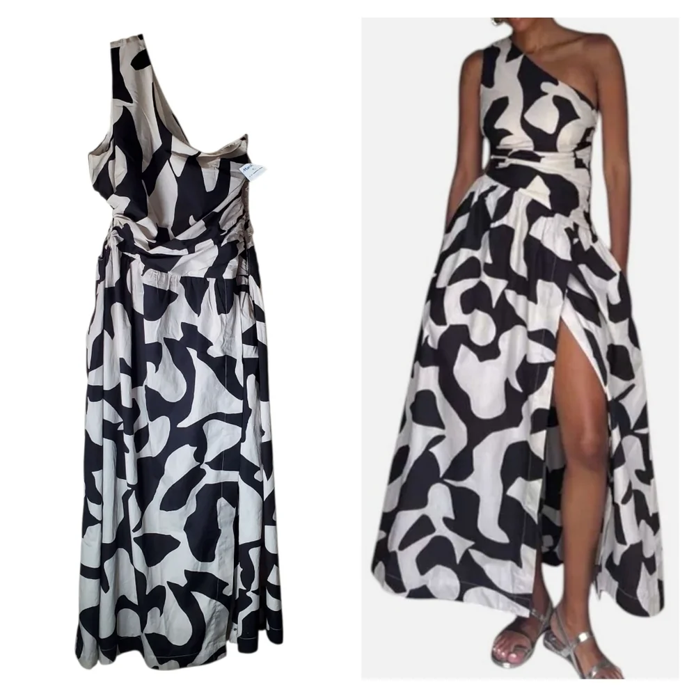 Abercrombie & Fitch One-Shoulder High Slit Maxi Dress Cutout Event Wedding Party